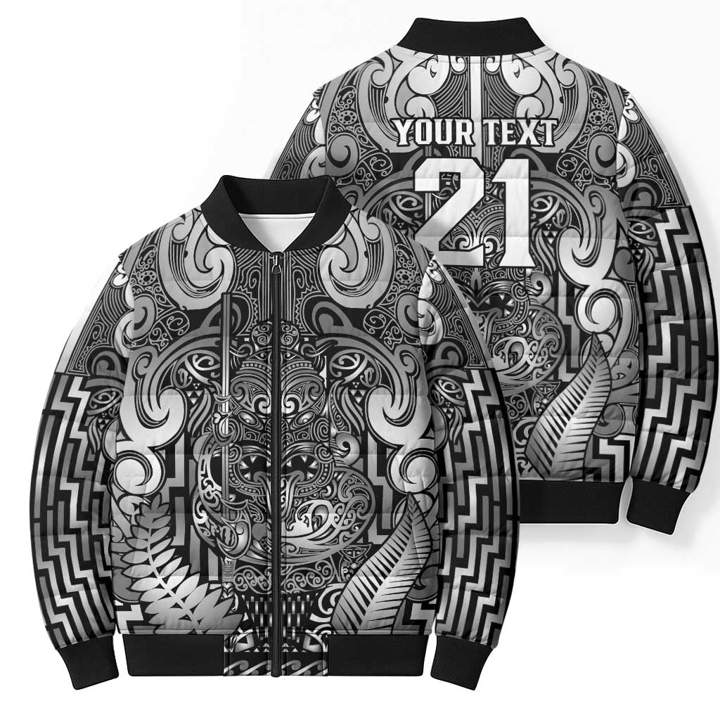 Custom New Zealand Taiaha Maori Bomber Puffer Jacket Kiwikiwi Minimalist Silver Fern Tukutuku Motif LT9 - Polynesian Pride