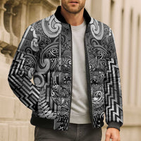 Custom New Zealand Taiaha Maori Bomber Puffer Jacket Kiwikiwi Minimalist Silver Fern Tukutuku Motif LT9 - Polynesian Pride