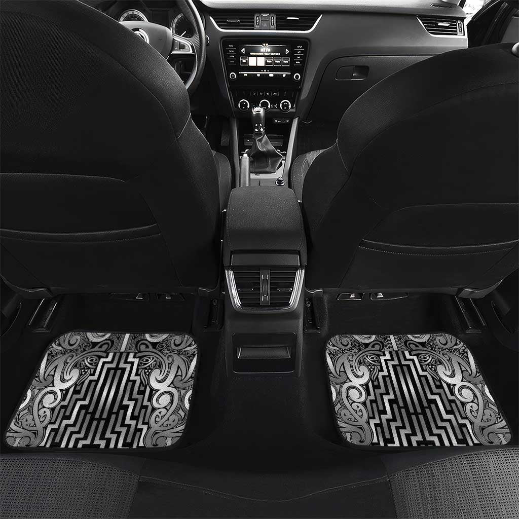 Custom New Zealand Taiaha Maori Car Mats Kiwikiwi Minimalist Silver Fern Tukutuku Motif