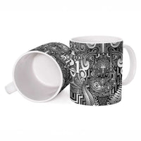 Custom New Zealand Taiaha Maori Ceramic Mug Kiwikiwi Minimalist Silver Fern Tukutuku Motif