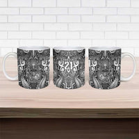 Custom New Zealand Taiaha Maori Ceramic Mug Kiwikiwi Minimalist Silver Fern Tukutuku Motif