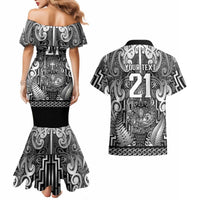 Custom New Zealand Taiaha Maori Couples Matching Mermaid Dress and Hawaiian Shirt Kiwikiwi Minimalist Silver Fern Tukutuku Motif LT9 - Polynesian Pride