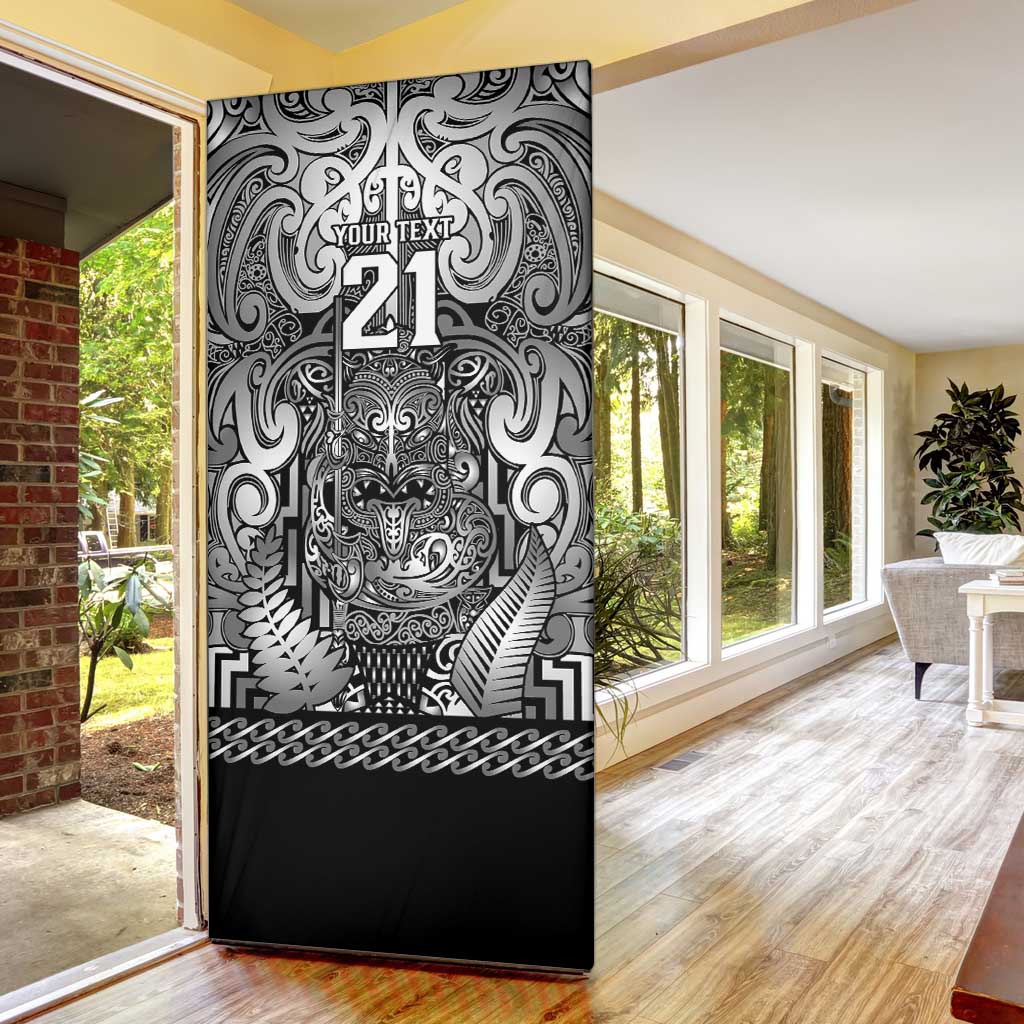 Custom New Zealand Taiaha Maori Door Cover Kiwikiwi Minimalist Silver Fern Tukutuku Motif LT9 - Polynesian Pride