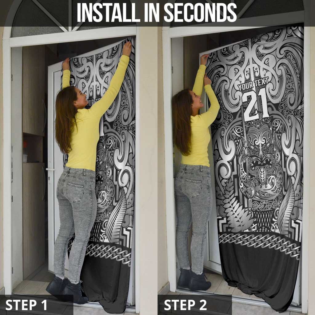 Custom New Zealand Taiaha Maori Door Cover Kiwikiwi Minimalist Silver Fern Tukutuku Motif LT9 - Polynesian Pride
