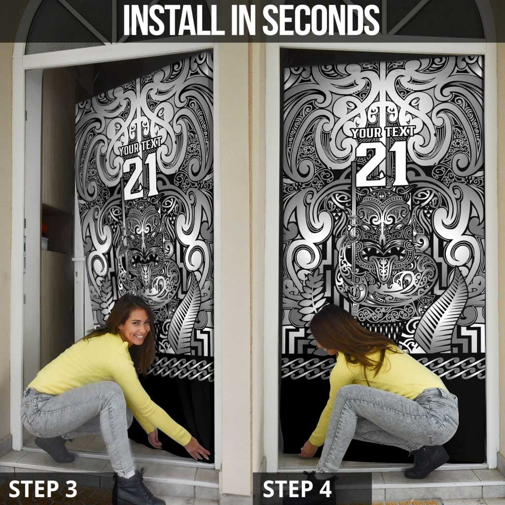 Custom New Zealand Taiaha Maori Door Cover Kiwikiwi Minimalist Silver Fern Tukutuku Motif LT9 - Polynesian Pride