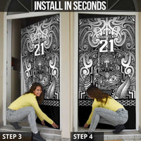 Custom New Zealand Taiaha Maori Door Cover Kiwikiwi Minimalist Silver Fern Tukutuku Motif LT9 - Polynesian Pride