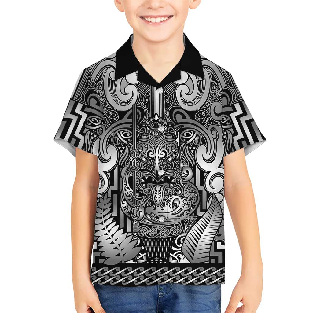 Custom New Zealand Taiaha Maori Family Matching Mermaid Dress and Hawaiian Shirt Kiwikiwi Minimalist Silver Fern Tukutuku Motif LT9 Son's Shirt White - Polynesian Pride