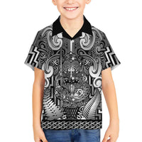 Custom New Zealand Taiaha Maori Family Matching Off Shoulder Maxi Dress and Hawaiian Shirt Kiwikiwi Minimalist Silver Fern Tukutuku Motif LT9 Son's Shirt White - Polynesian Pride