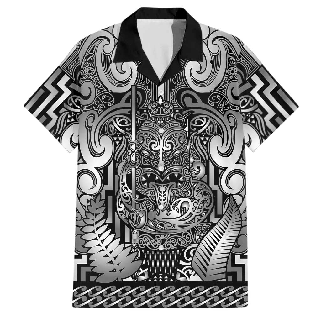 Custom New Zealand Taiaha Maori Family Matching Off Shoulder Short Dress and Hawaiian Shirt Kiwikiwi Minimalist Silver Fern Tukutuku Motif LT9 Dad's Shirt - Short Sleeve White - Polynesian Pride