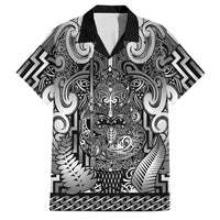 Custom New Zealand Taiaha Maori Family Matching Summer Maxi Dress and Hawaiian Shirt Kiwikiwi Minimalist Silver Fern Tukutuku Motif LT9 Dad's Shirt - Short Sleeve White - Polynesian Pride