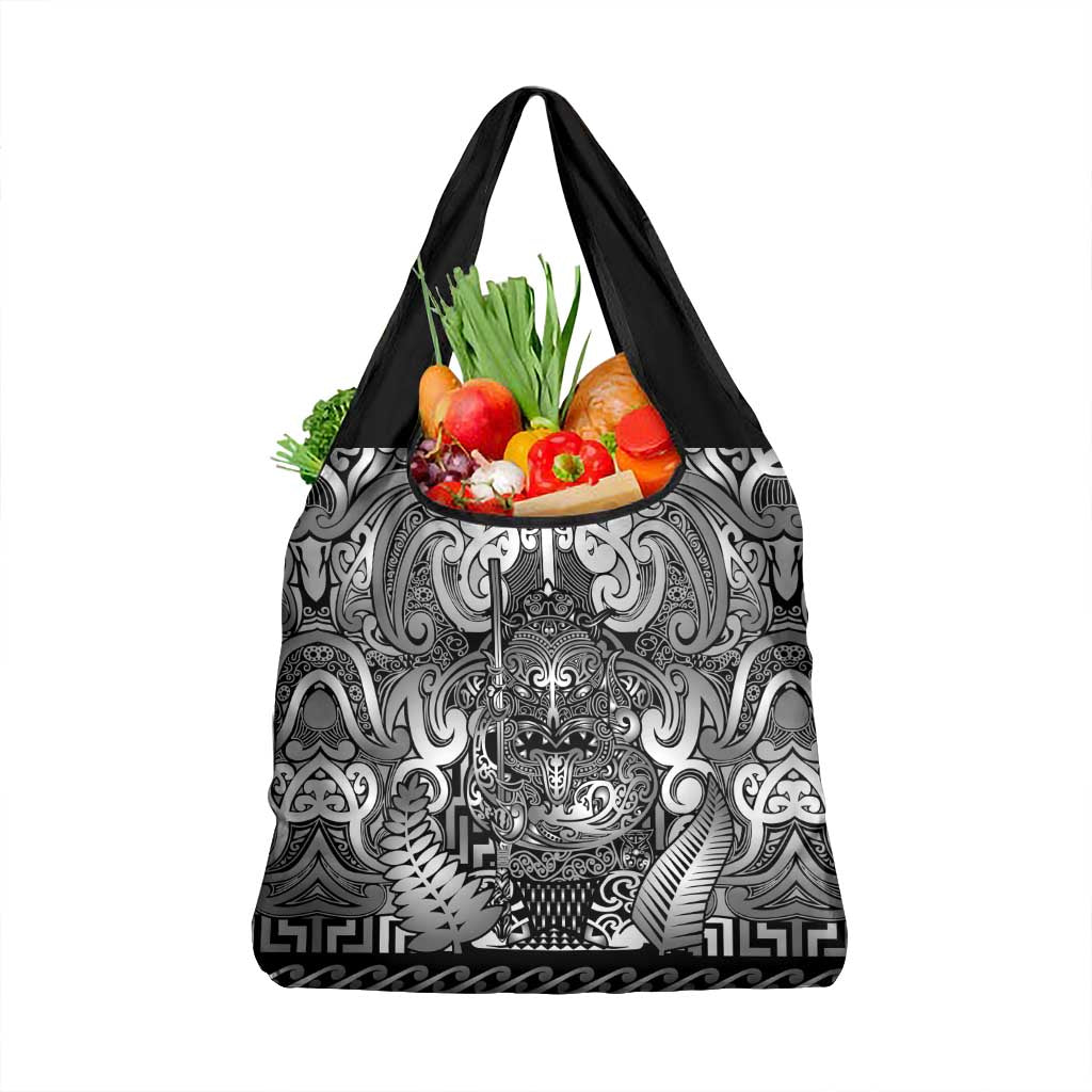 New Zealand Taiaha Maori Grocery Bag Kiwikiwi Minimalist Silver Fern Tukutuku Motif