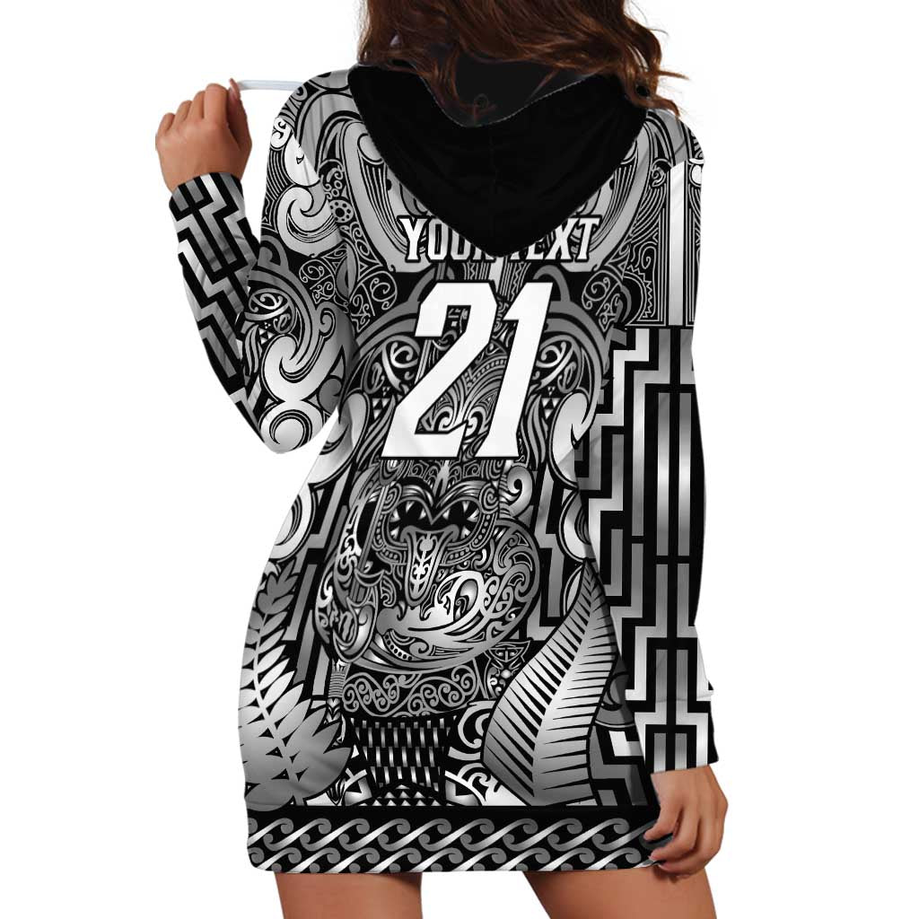 Custom New Zealand Taiaha Maori Hoodie Dress Kiwikiwi Minimalist Silver Fern Tukutuku Motif LT9 - Polynesian Pride