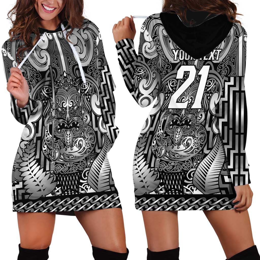 Custom New Zealand Taiaha Maori Hoodie Dress Kiwikiwi Minimalist Silver Fern Tukutuku Motif LT9 - Polynesian Pride