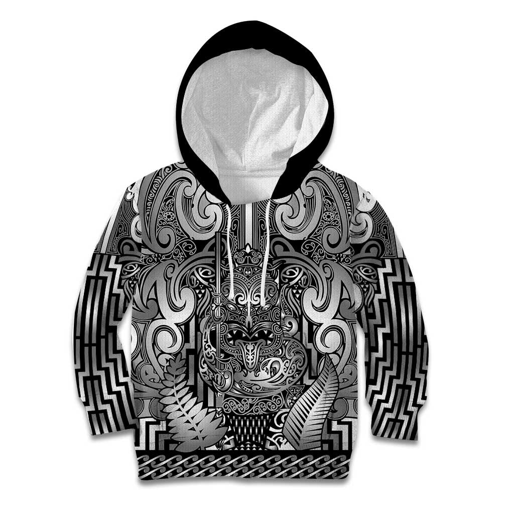 Custom New Zealand Taiaha Maori Kid Hoodie Kiwikiwi Minimalist Silver Fern Tukutuku Motif LT9 Hoodie White - Polynesian Pride