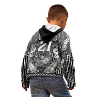 Custom New Zealand Taiaha Maori Kid Hoodie Kiwikiwi Minimalist Silver Fern Tukutuku Motif LT9 - Polynesian Pride