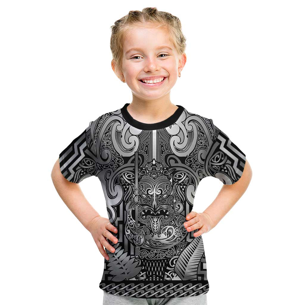 Custom New Zealand Taiaha Maori Kid T Shirt Kiwikiwi Minimalist Silver Fern Tukutuku Motif LT9 White - Polynesian Pride