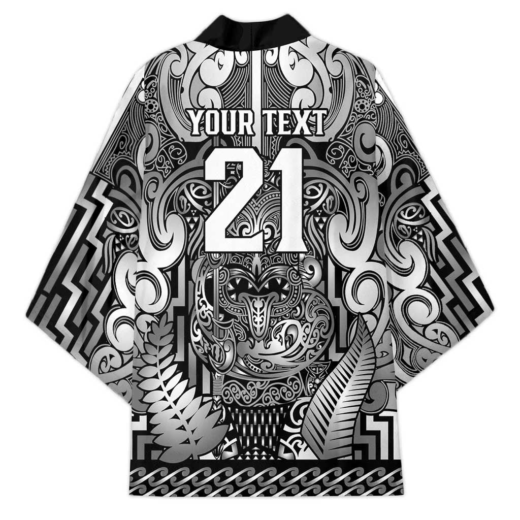 Custom New Zealand Taiaha Maori Kimono Kiwikiwi Minimalist Silver Fern Tukutuku Motif LT9 - Polynesian Pride