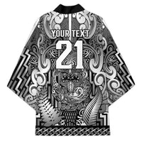 Custom New Zealand Taiaha Maori Kimono Kiwikiwi Minimalist Silver Fern Tukutuku Motif LT9 - Polynesian Pride