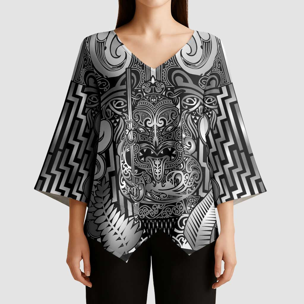 Custom New Zealand Taiaha Maori Kimono Sleeve Blouse Kiwikiwi Minimalist Silver Fern Tukutuku Motif LT9 - Polynesian Pride