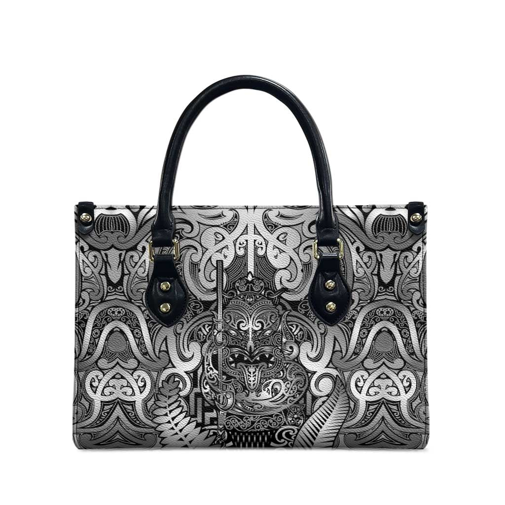 New Zealand Taiaha Maori Leather Bag Kiwikiwi Minimalist Silver Fern Tukutuku Motif