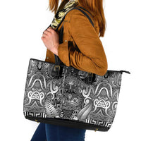 New Zealand Taiaha Maori Leather Tote Bag Kiwikiwi Minimalist Silver Fern Tukutuku Motif LT9 White - Polynesian Pride