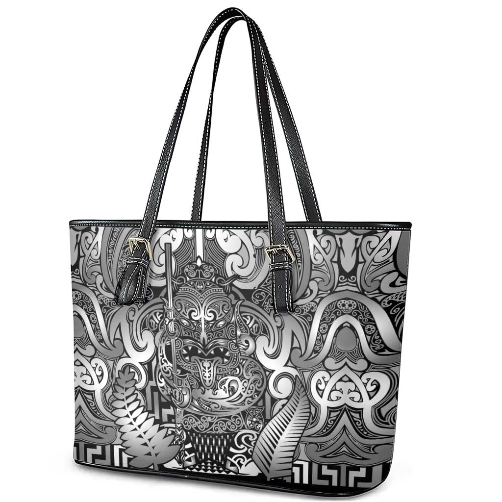 New Zealand Taiaha Maori Leather Tote Bag Kiwikiwi Minimalist Silver Fern Tukutuku Motif LT9 - Polynesian Pride