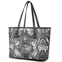 New Zealand Taiaha Maori Leather Tote Bag Kiwikiwi Minimalist Silver Fern Tukutuku Motif LT9 - Polynesian Pride