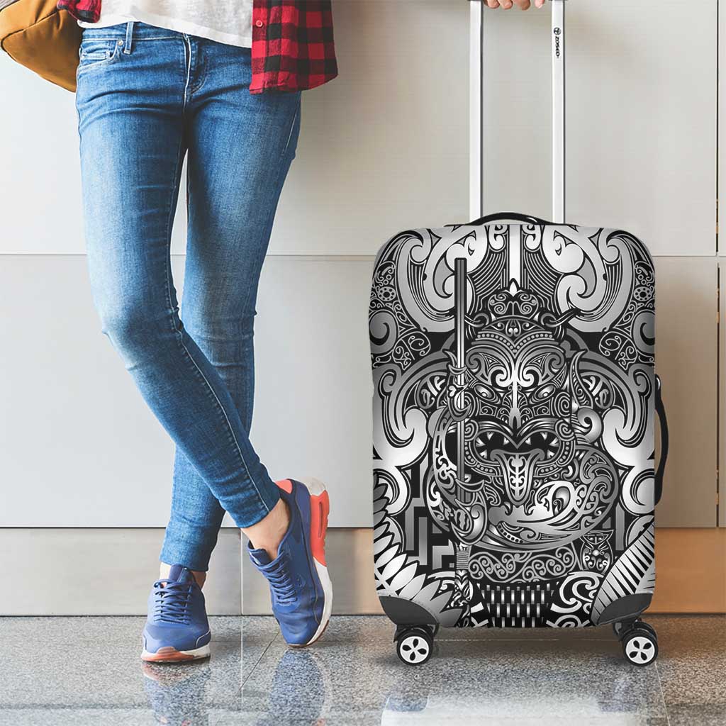 New Zealand Taiaha Maori Luggage Cover Kiwikiwi Minimalist Silver Fern Tukutuku Motif LT9 - Polynesian Pride