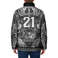 Custom New Zealand Taiaha Maori Padded Jacket Kiwikiwi Minimalist Silver Fern Tukutuku Motif LT9 - Polynesian Pride