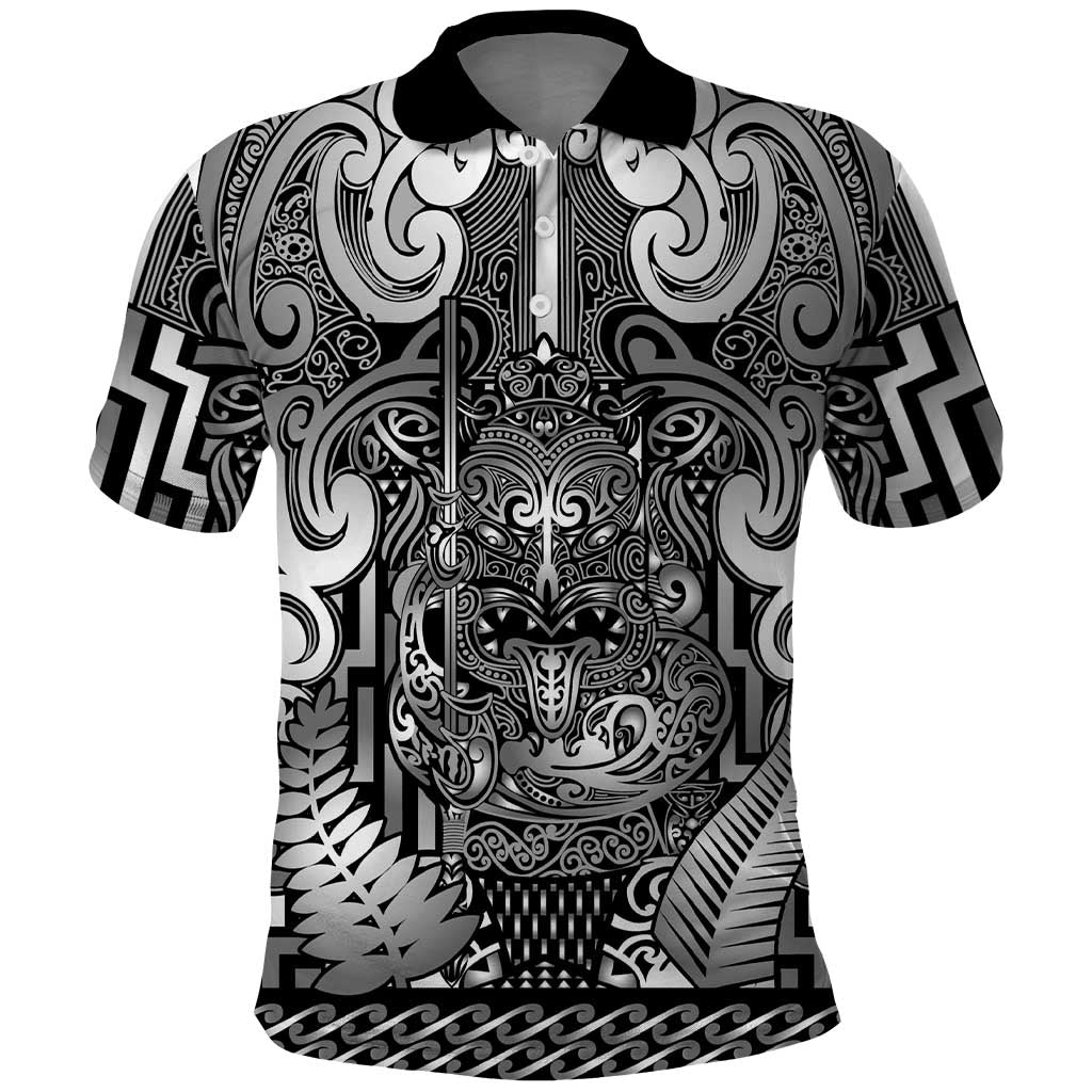 Custom New Zealand Taiaha Maori Polo Shirt Kiwikiwi Minimalist Silver Fern Tukutuku Motif LT9 White - Polynesian Pride