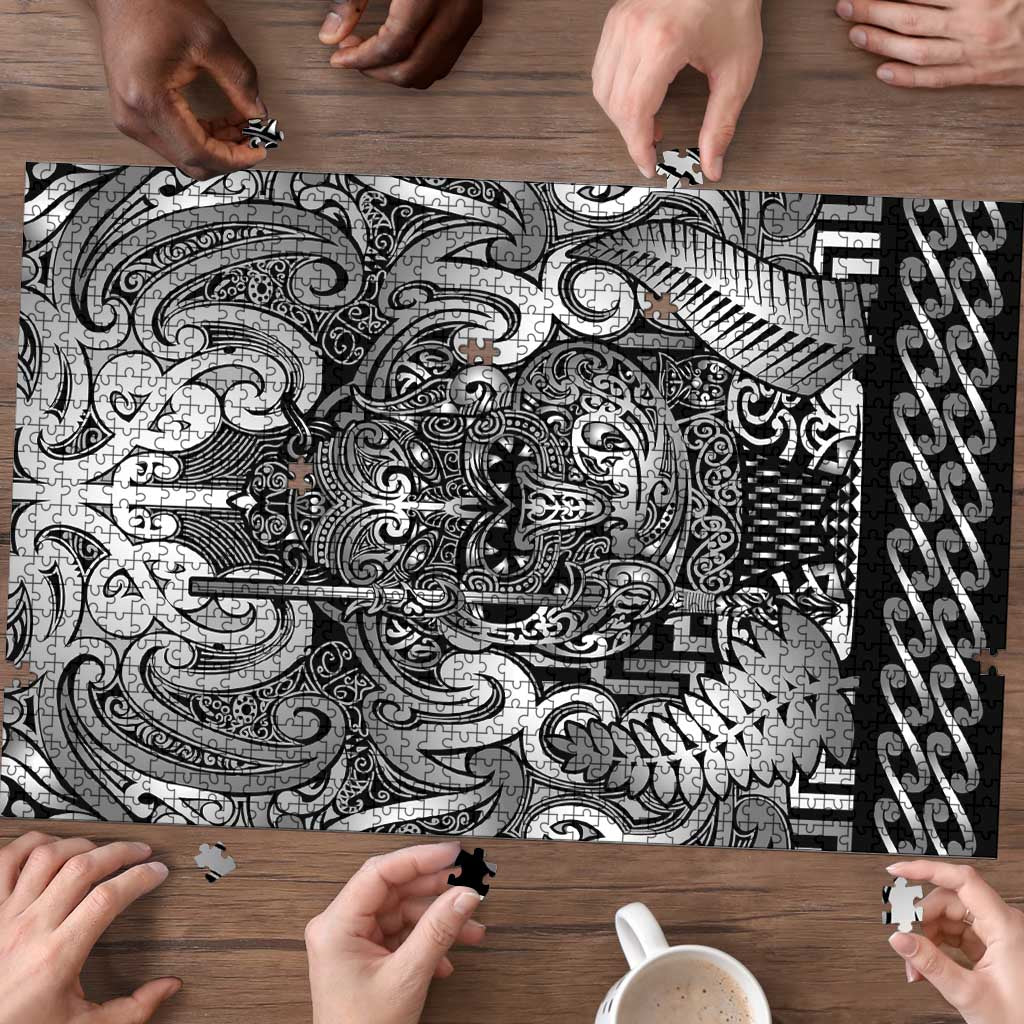 New Zealand Taiaha Maori Puzzle Kiwikiwi Minimalist Silver Fern Tukutuku Motif LT9 - Polynesian Pride