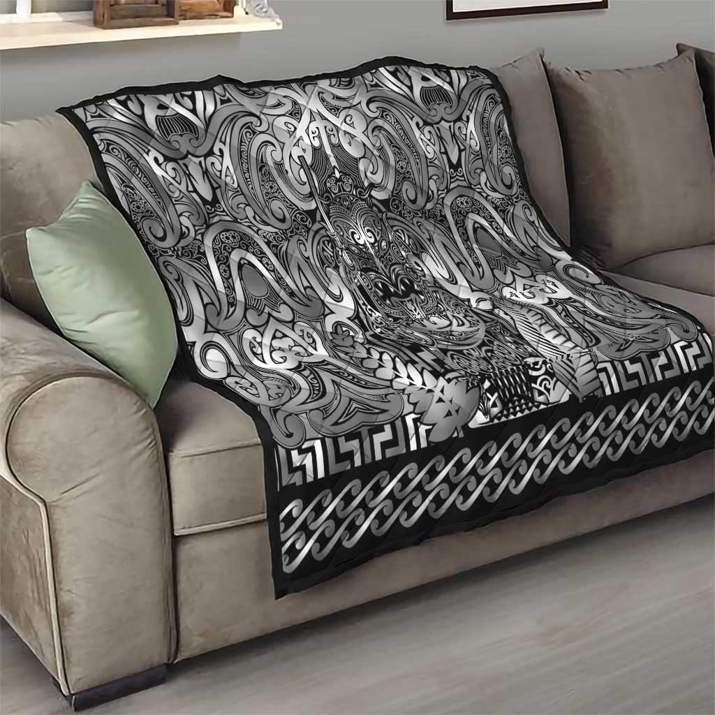 New Zealand Taiaha Maori Quilt Kiwikiwi Minimalist Silver Fern Tukutuku Motif LT9 - Polynesian Pride