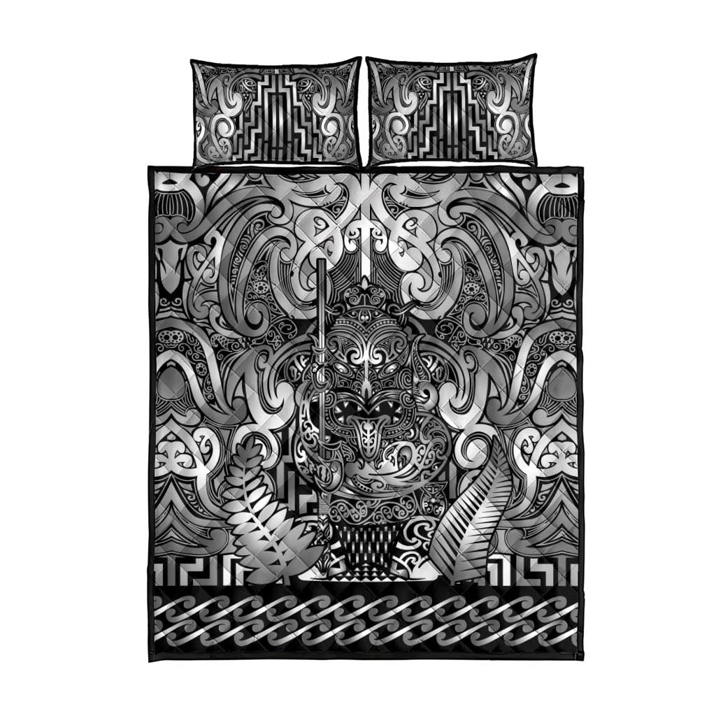 New Zealand Taiaha Maori Quilt Bed Set Kiwikiwi Minimalist Silver Fern Tukutuku Motif LT9 - Polynesian Pride