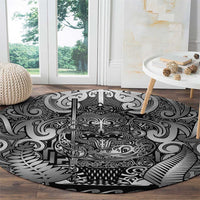 New Zealand Taiaha Maori Round Carpet Kiwikiwi Minimalist Silver Fern Tukutuku Motif LT9 - Polynesian Pride
