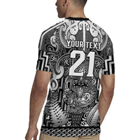 Custom New Zealand Taiaha Maori Rugby Jersey Kiwikiwi Minimalist Silver Fern Tukutuku Motif LT9 - Polynesian Pride