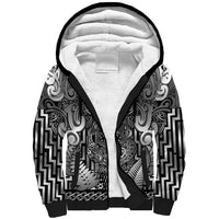 Custom New Zealand Taiaha Maori Sherpa Hoodie Kiwikiwi Minimalist Silver Fern Tukutuku Motif LT9 Unisex White - Polynesian Pride