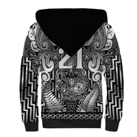 Custom New Zealand Taiaha Maori Sherpa Hoodie Kiwikiwi Minimalist Silver Fern Tukutuku Motif LT9 - Polynesian Pride