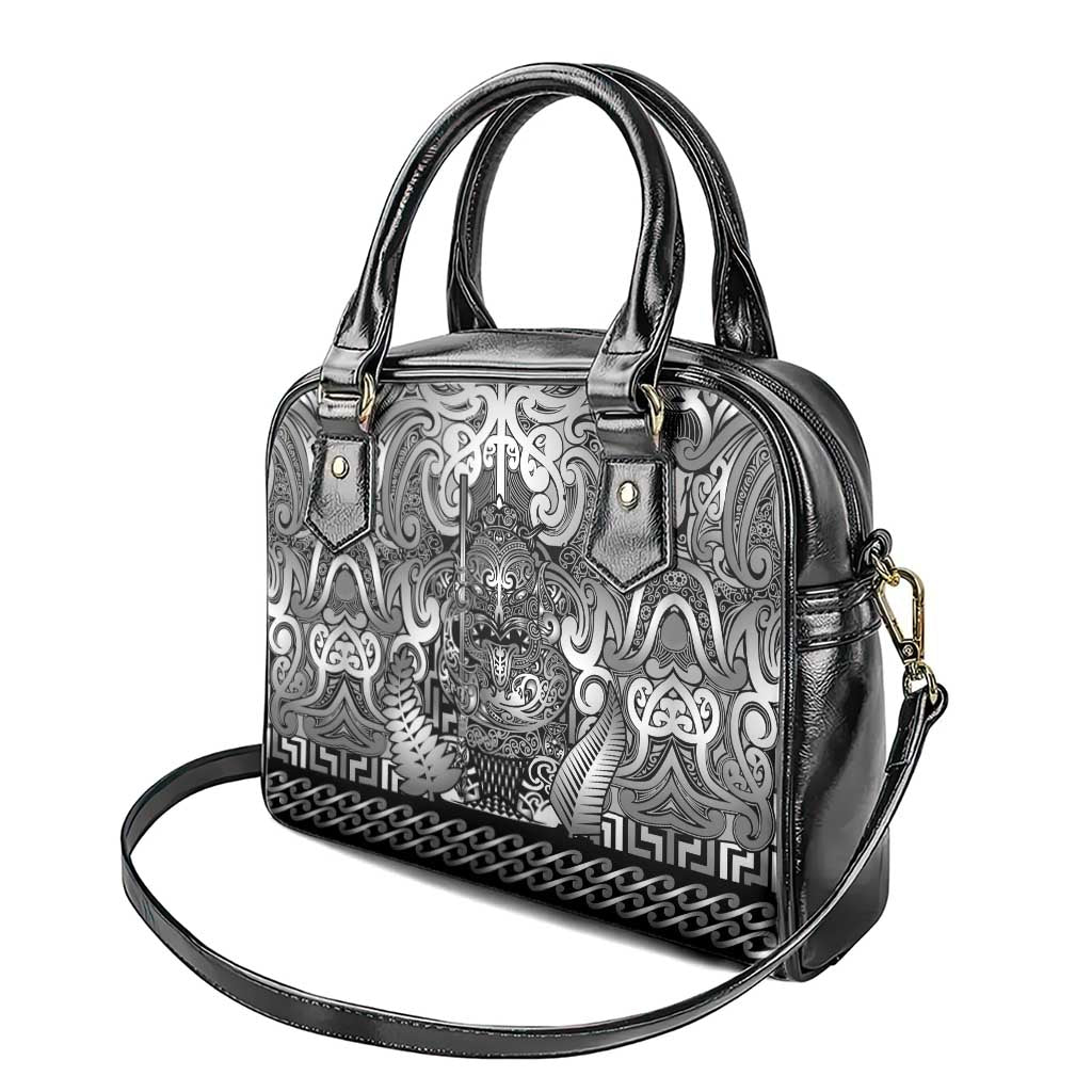New Zealand Taiaha Maori Shoulder Handbag Kiwikiwi Minimalist Silver Fern Tukutuku Motif LT9 - Polynesian Pride