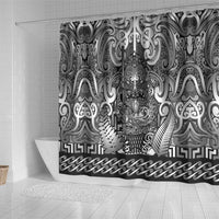 New Zealand Taiaha Maori Shower Curtain Kiwikiwi Minimalist Silver Fern Tukutuku Motif LT9 - Polynesian Pride