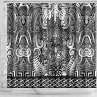New Zealand Taiaha Maori Shower Curtain Kiwikiwi Minimalist Silver Fern Tukutuku Motif LT9 - Polynesian Pride
