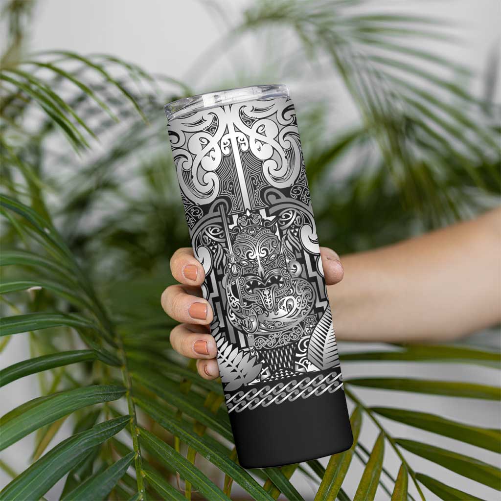 Custom New Zealand Taiaha Maori Skinny Tumbler Kiwikiwi Minimalist Silver Fern Tukutuku Motif LT9 - Polynesian Pride