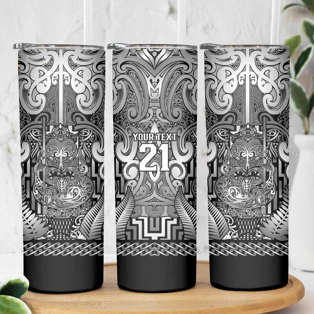Custom New Zealand Taiaha Maori Skinny Tumbler Kiwikiwi Minimalist Silver Fern Tukutuku Motif LT9 - Polynesian Pride