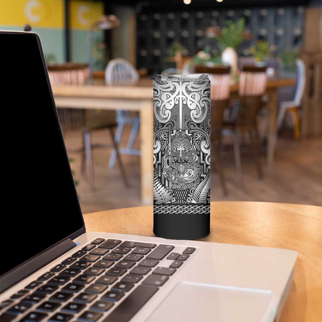 Custom New Zealand Taiaha Maori Skinny Tumbler Kiwikiwi Minimalist Silver Fern Tukutuku Motif LT9 - Polynesian Pride