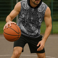 Custom New Zealand Taiaha Maori Sleeveless Hoodie Kiwikiwi Minimalist Silver Fern Tukutuku Motif LT9 - Polynesian Pride