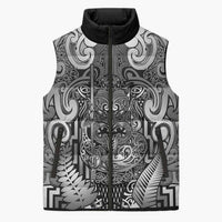 Custom New Zealand Taiaha Maori Sleeveless Puffer Jacket Kiwikiwi Minimalist Silver Fern Tukutuku Motif LT9 Unisex White - Polynesian Pride