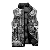 Custom New Zealand Taiaha Maori Sleeveless Puffer Jacket Kiwikiwi Minimalist Silver Fern Tukutuku Motif LT9 - Polynesian Pride