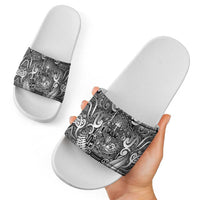 New Zealand Taiaha Maori Slide Sandals Kiwikiwi Minimalist Silver Fern Tukutuku Motif LT9 - Polynesian Pride