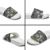 New Zealand Taiaha Maori Slide Sandals Kiwikiwi Minimalist Silver Fern Tukutuku Motif LT9 - Polynesian Pride