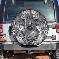 New Zealand Taiaha Maori Spare Tire Cover Kiwikiwi Minimalist Silver Fern Tukutuku Motif LT9 White - Polynesian Pride