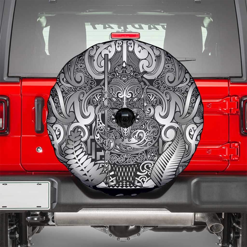 New Zealand Taiaha Maori Spare Tire Cover Kiwikiwi Minimalist Silver Fern Tukutuku Motif LT9 - Polynesian Pride